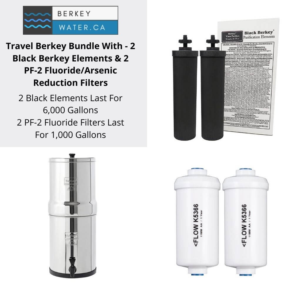 Travel Berkey with 2 Back Element Filters 2 Fluoride Filters Stand 