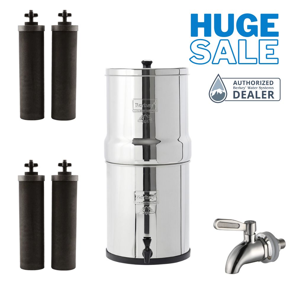 Big Berkey Water Filter w/4 Black Berkey Elements + SS Water View Spigot -  NEW